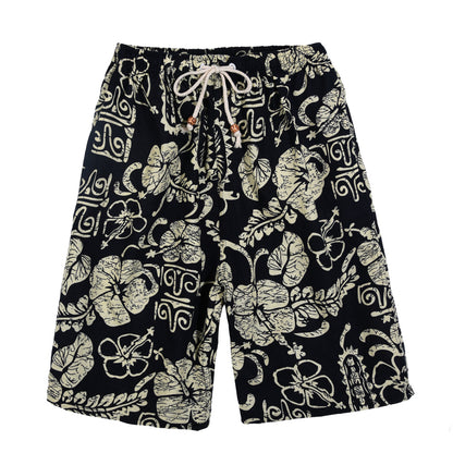 Summer new cotton and linen printed five-point men's beach pants casual sports loose plus size shorts men's thin fashion