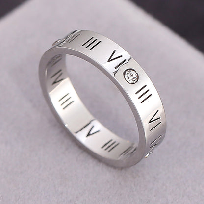 European and American Hot Titanium Steel Full Diamond Zircon Ring 18k Rose Gold Index Finger Couple Ring Ins Simple Trendy Jewelry for Women