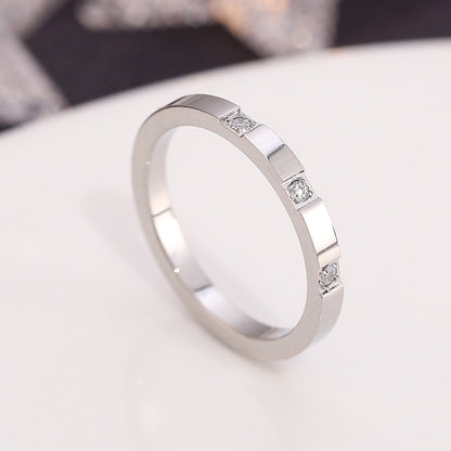 European and American Hot Titanium Steel Full Diamond Zircon Ring 18k Rose Gold Index Finger Couple Ring Ins Simple Trendy Jewelry for Women