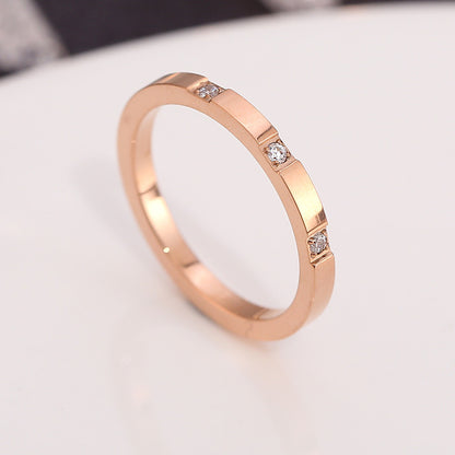 Wish Elegant Korean Style Simple Titanium Steel Ring Women's Diamond Stainless Steel Ring Couple's Fashion Internet Celebrity Ring