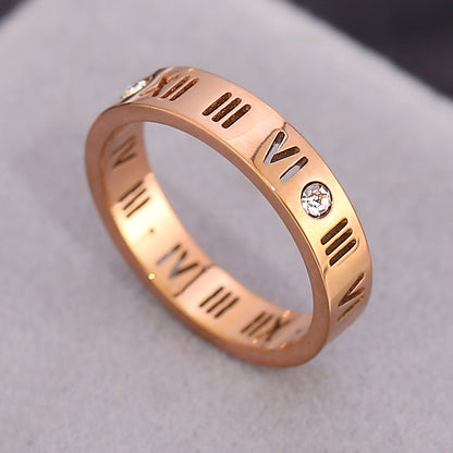 European and American Hot Titanium Steel Full Diamond Zircon Ring 18k Rose Gold Index Finger Couple Ring Ins Simple Trendy Jewelry for Women