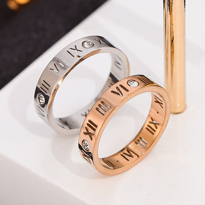 European and American Hot Titanium Steel Full Diamond Zircon Ring 18k Rose Gold Index Finger Couple Ring Ins Simple Trendy Jewelry for Women