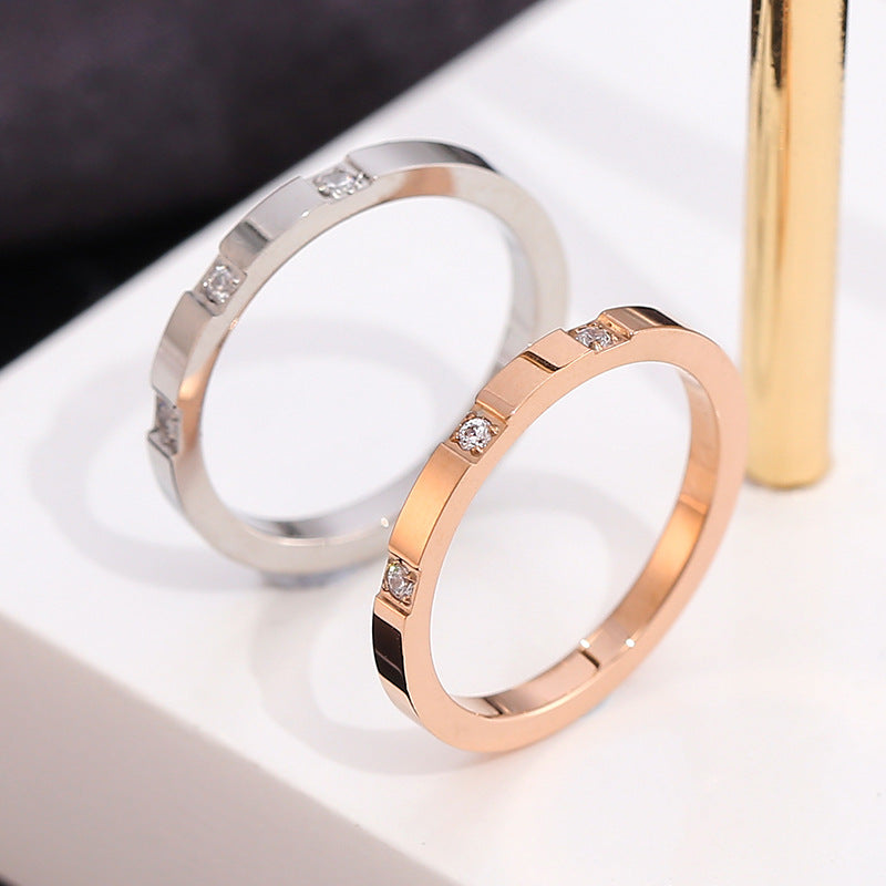 European and American Hot Titanium Steel Full Diamond Zircon Ring 18k Rose Gold Index Finger Couple Ring Ins Simple Trendy Jewelry for Women