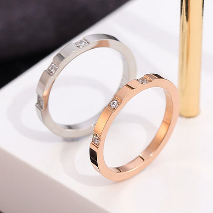 European and American Hot Titanium Steel Full Diamond Zircon Ring 18k Rose Gold Index Finger Couple Ring Ins Simple Trendy Jewelry for Women