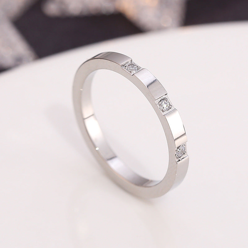 Wish Elegant Korean Style Simple Titanium Steel Ring Women's Diamond Stainless Steel Ring Couple's Fashion Internet Celebrity Ring