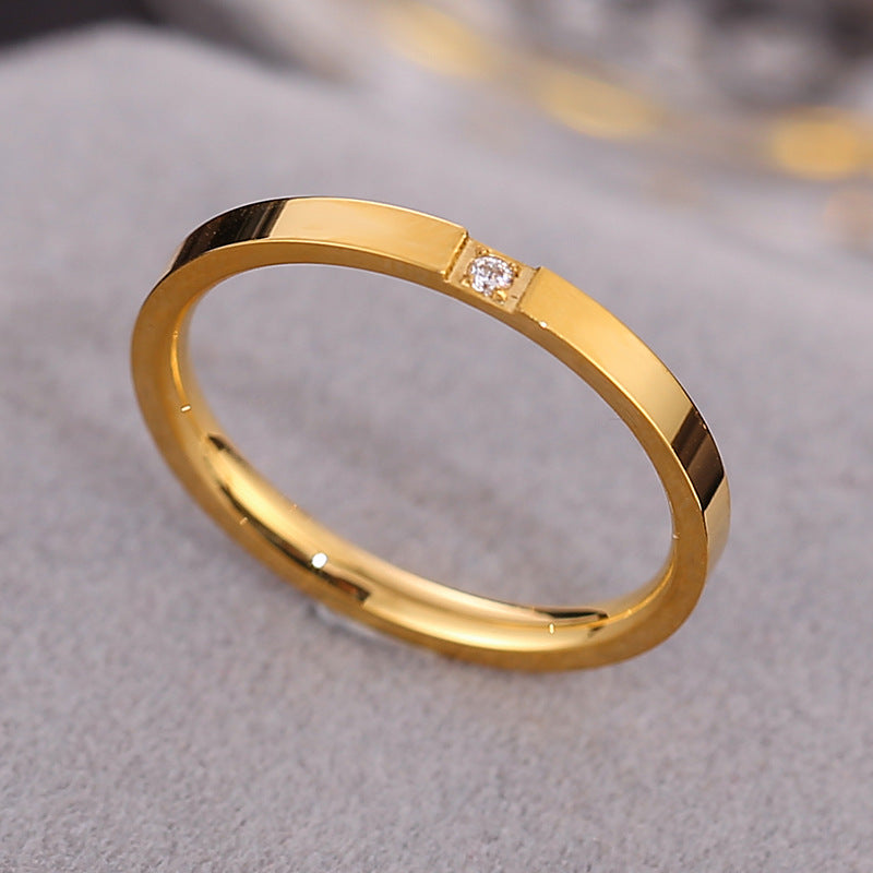 European and American Hot Titanium Steel Full Diamond Zircon Ring 18k Rose Gold Index Finger Couple Ring Ins Simple Trendy Jewelry for Women