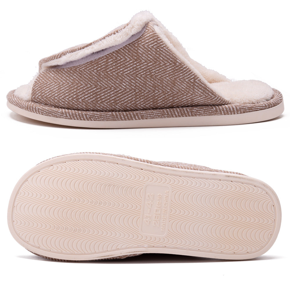 Men's and women's Velcro adjustable open slippers swollen feet non-slip open toe easy to clean indoor wool slippers