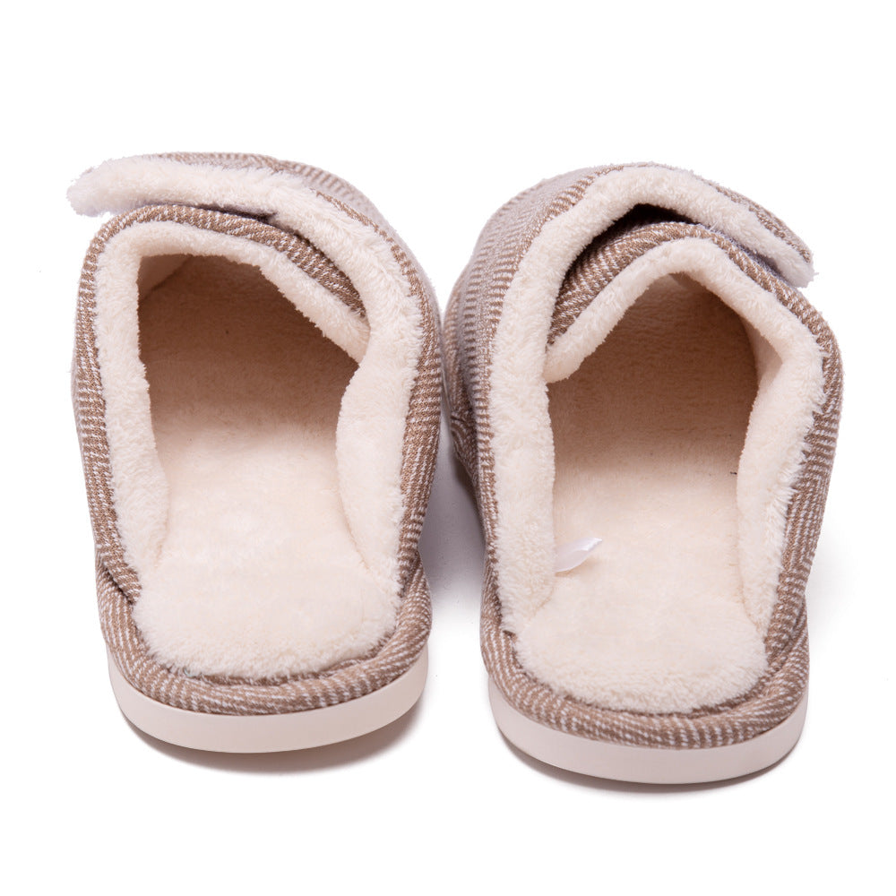 Men's and women's Velcro adjustable open slippers swollen feet non-slip open toe easy to clean indoor wool slippers