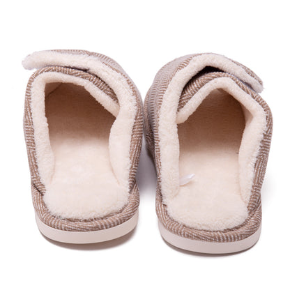 Men's and women's Velcro adjustable open slippers swollen feet non-slip open toe easy to clean indoor wool slippers