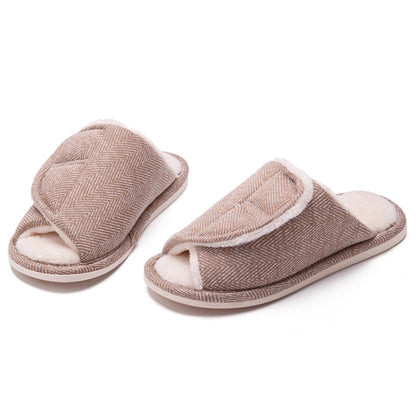 Men's and women's Velcro adjustable open slippers swollen feet non-slip open toe easy to clean indoor wool slippers