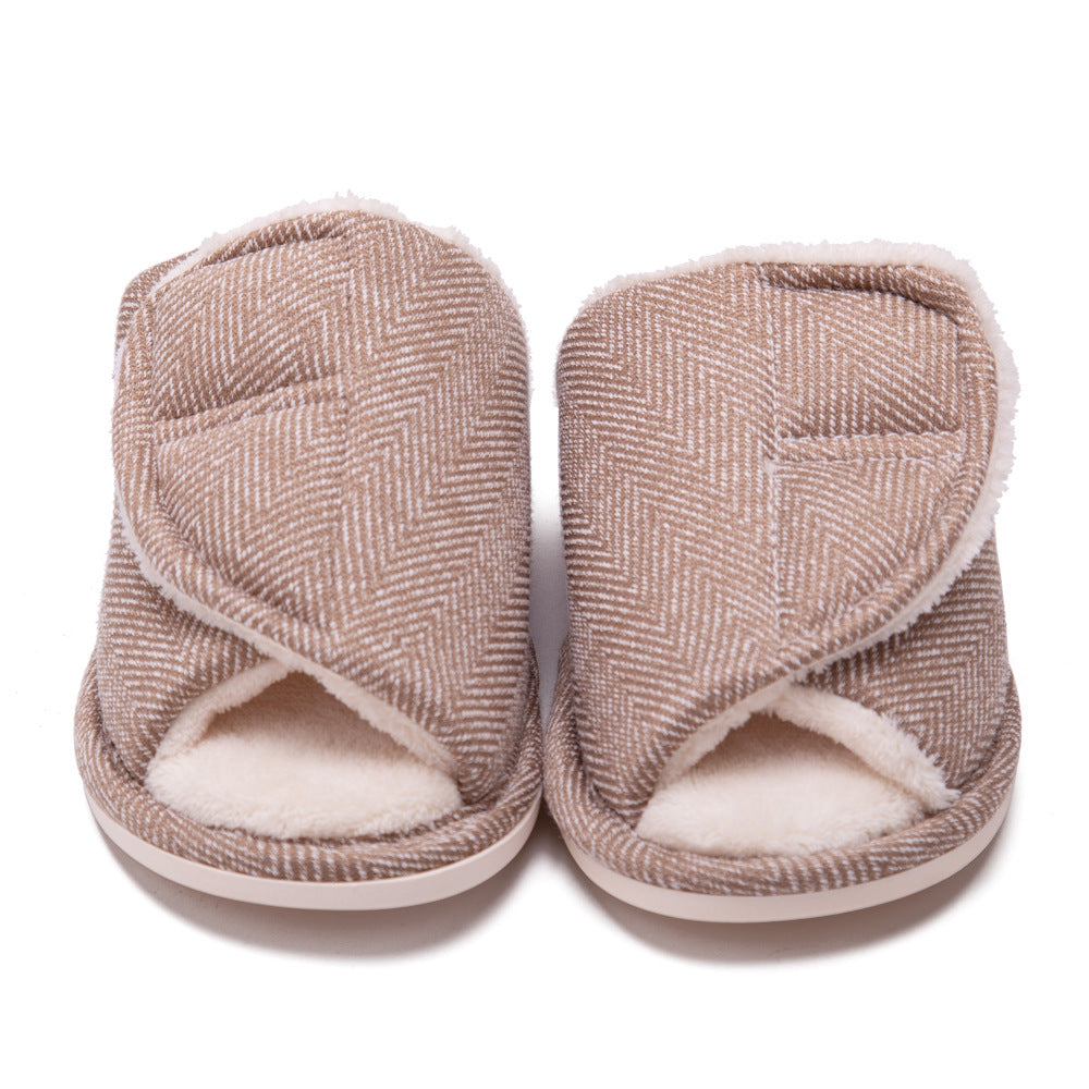 Men's and women's Velcro adjustable open slippers swollen feet non-slip open toe easy to clean indoor wool slippers