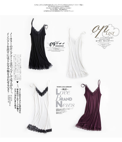 Tangge Spring and Summer Mulberry Silk Loose V-neck Lace Silk Sling Nightdress Sexy Pajamas Silk Base Petticoat