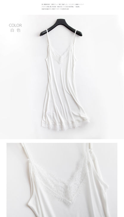 Tangge Spring and Summer Mulberry Silk Loose V-neck Lace Silk Sling Nightdress Sexy Pajamas Silk Base Petticoat