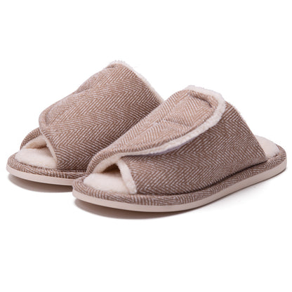 Men's and women's Velcro adjustable open slippers swollen feet non-slip open toe easy to clean indoor wool slippers