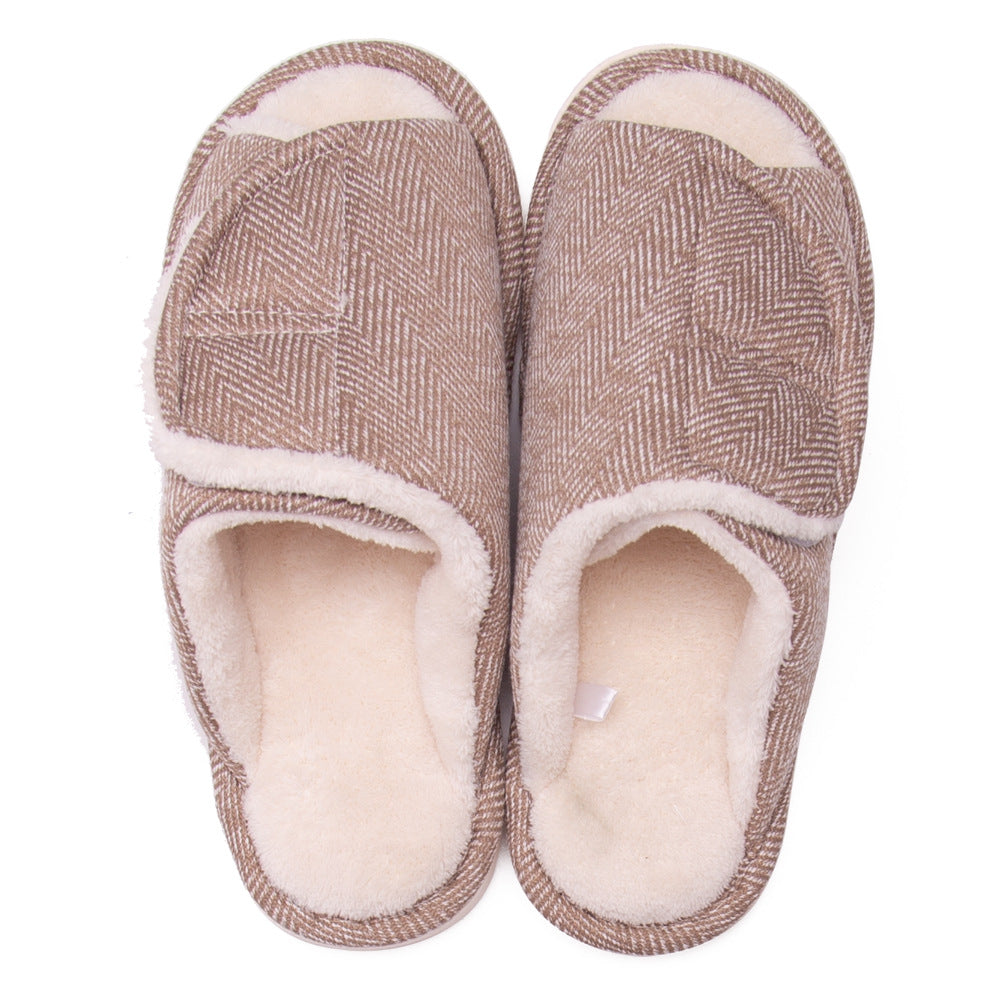 Men's and women's Velcro adjustable open slippers swollen feet non-slip open toe easy to clean indoor wool slippers