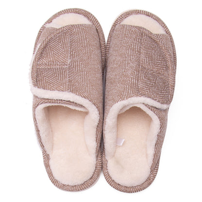 Men's and women's Velcro adjustable open slippers swollen feet non-slip open toe easy to clean indoor wool slippers