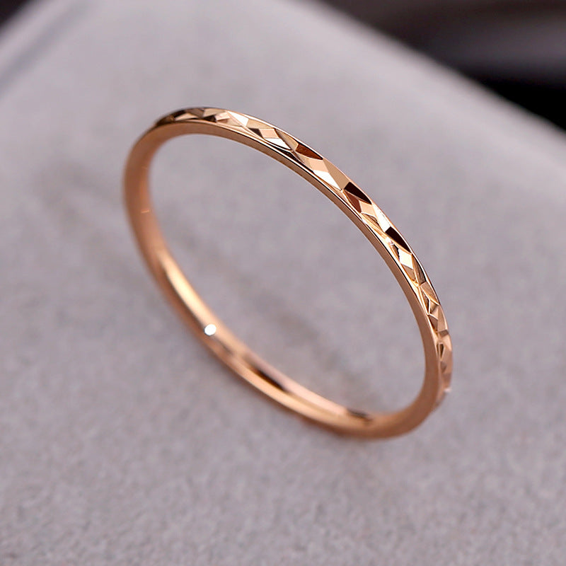 European and American Hot Titanium Steel Full Diamond Zircon Ring 18k Rose Gold Index Finger Couple Ring Ins Simple Trendy Jewelry for Women