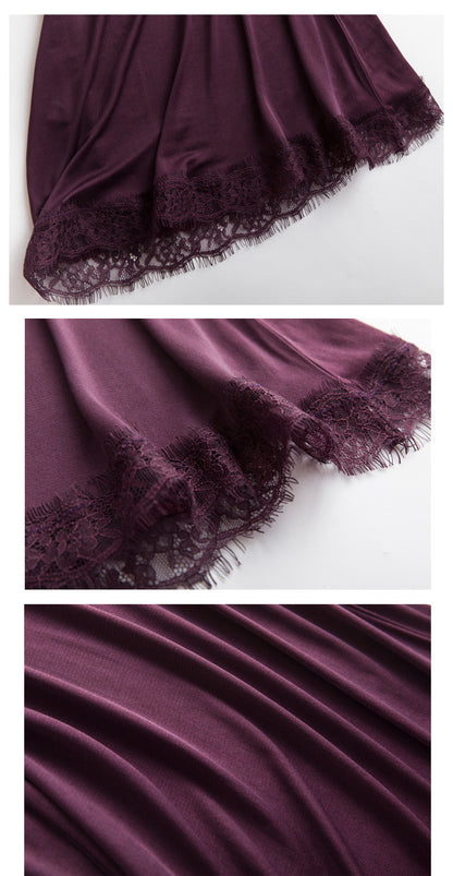 Tangge Spring and Summer Mulberry Silk Loose V-neck Lace Silk Sling Nightdress Sexy Pajamas Silk Base Petticoat