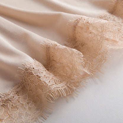 Tangge Spring and Summer Mulberry Silk Loose V-neck Lace Silk Sling Nightdress Sexy Pajamas Silk Base Petticoat