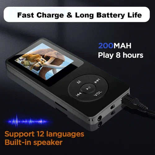 16GB MP3 Player USB Charging Record Digital Display Screen Media Lossless Pocket Sports Running Walking HIFI Music Speakers
