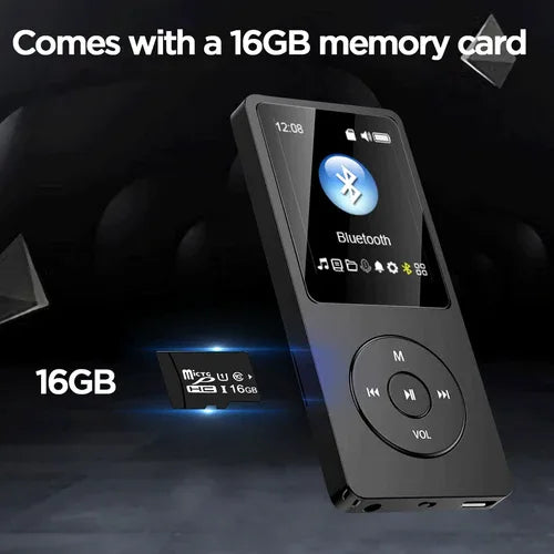 16GB MP3 Player USB Charging Record Digital Display Screen Media Lossless Pocket Sports Running Walking HIFI Music Speakers