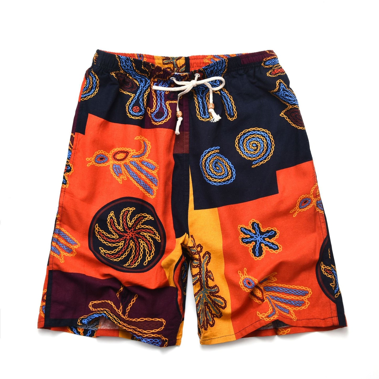 Summer new cotton and linen printed five-point men's beach pants casual sports loose plus size shorts men's thin fashion