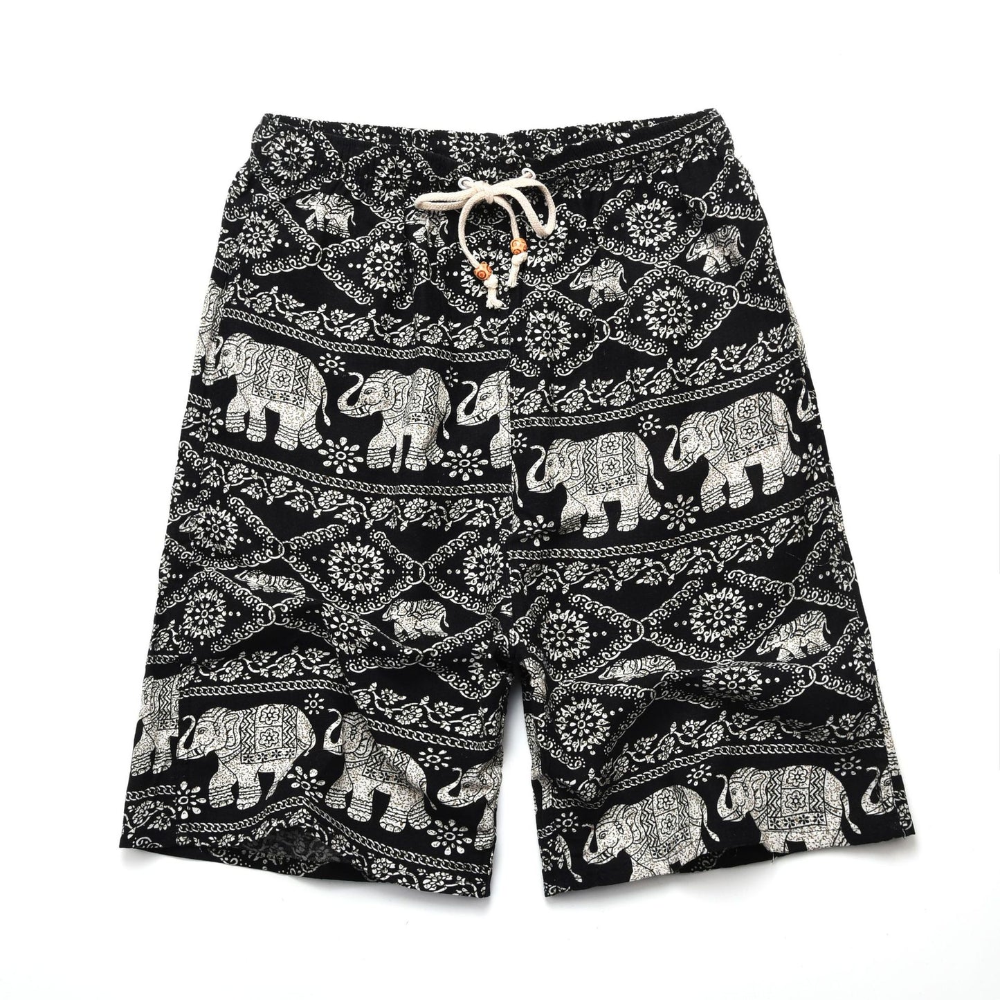 Summer new cotton and linen printed five-point men's beach pants casual sports loose plus size shorts men's thin fashion