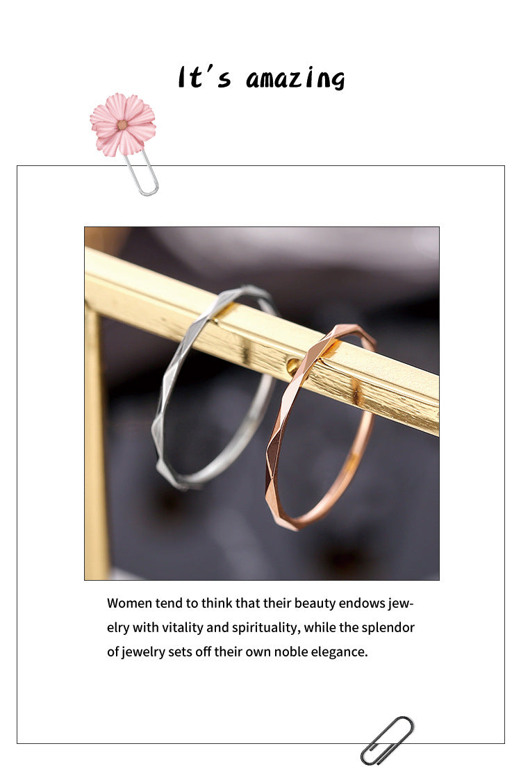 Wish Elegant Korean Style Simple Titanium Steel Ring Women's Diamond Stainless Steel Ring Couple's Fashion Internet Celebrity Ring