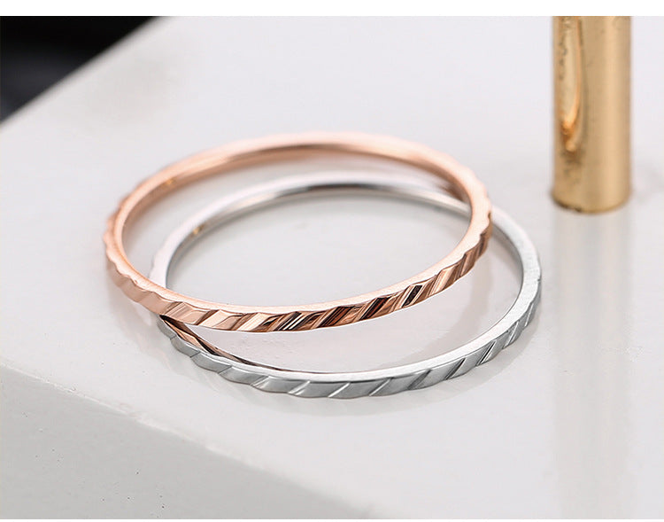 Wish Elegant Korean Style Simple Titanium Steel Ring Women's Diamond Stainless Steel Ring Couple's Fashion Internet Celebrity Ring