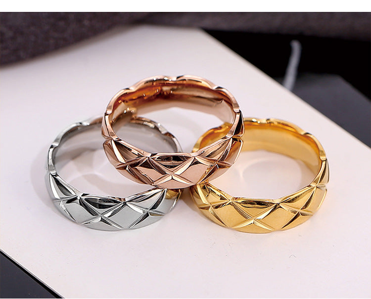 Wish Elegant Korean Style Simple Titanium Steel Ring Women's Diamond Stainless Steel Ring Couple's Fashion Internet Celebrity Ring