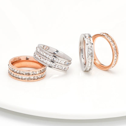 Wish Elegant Korean Style Simple Titanium Steel Ring Women's Diamond Stainless Steel Ring Couple's Fashion Internet Celebrity Ring