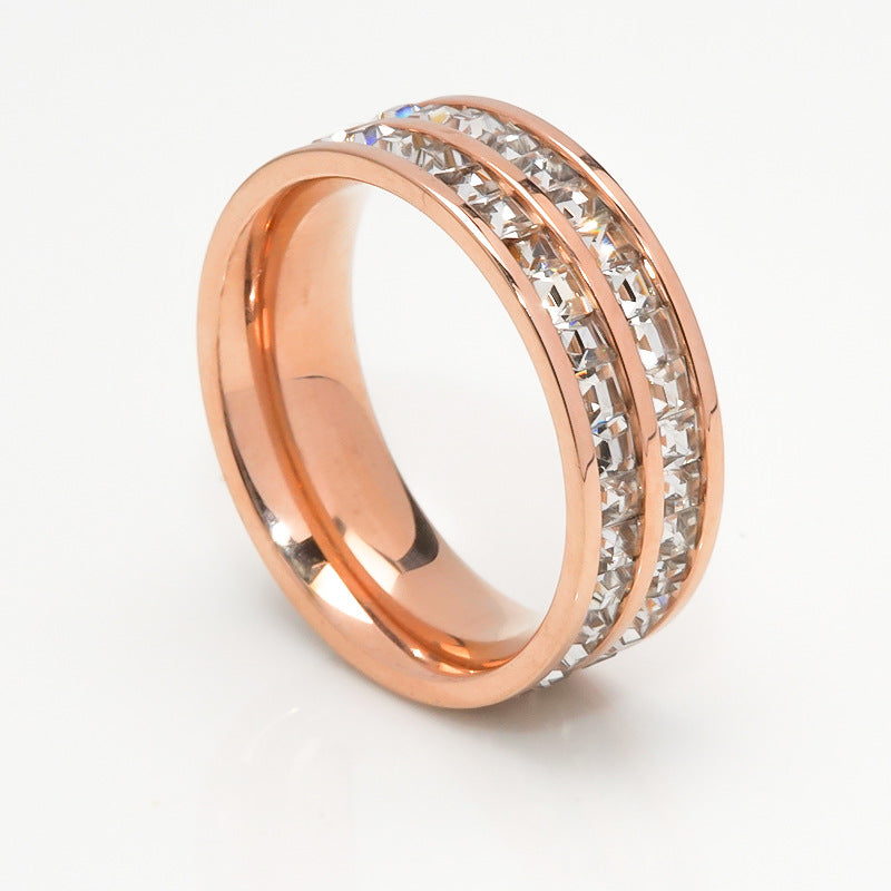 Wish Elegant Korean Style Simple Titanium Steel Ring Women's Diamond Stainless Steel Ring Couple's Fashion Internet Celebrity Ring