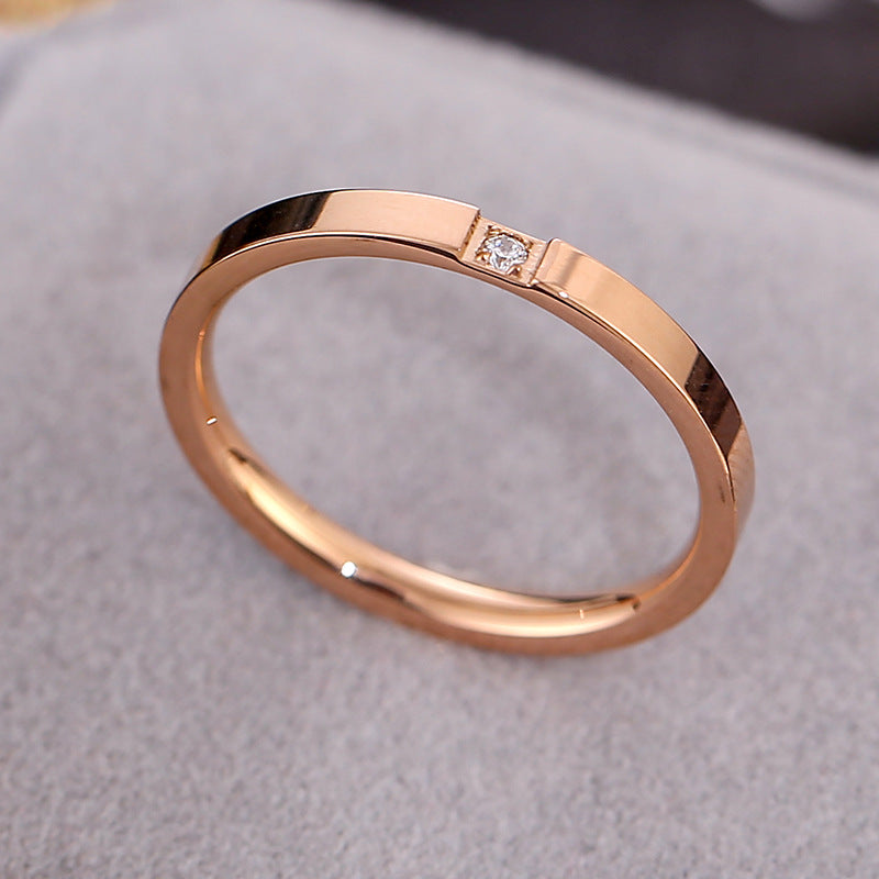 European and American Hot Titanium Steel Full Diamond Zircon Ring 18k Rose Gold Index Finger Couple Ring Ins Simple Trendy Jewelry for Women