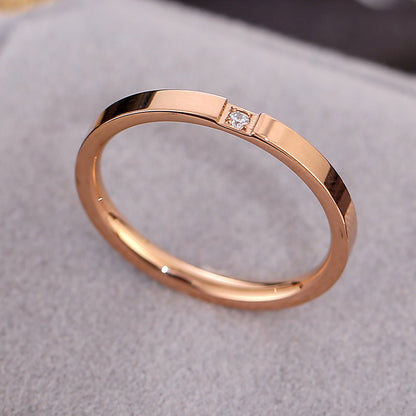 European and American Hot Titanium Steel Full Diamond Zircon Ring 18k Rose Gold Index Finger Couple Ring Ins Simple Trendy Jewelry for Women