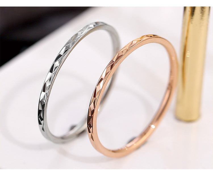 Wish Elegant Korean Style Simple Titanium Steel Ring Women's Diamond Stainless Steel Ring Couple's Fashion Internet Celebrity Ring