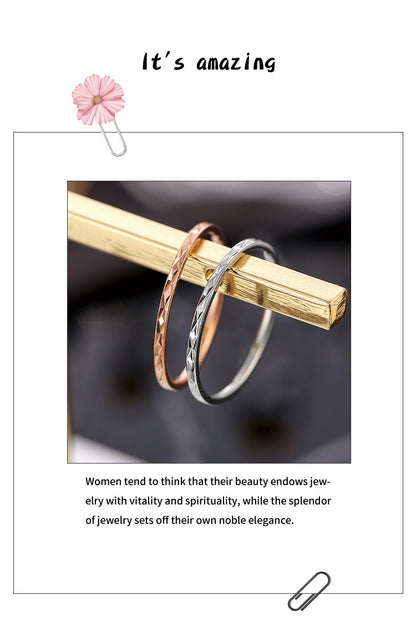 Wish Elegant Korean Style Simple Titanium Steel Ring Women's Diamond Stainless Steel Ring Couple's Fashion Internet Celebrity Ring