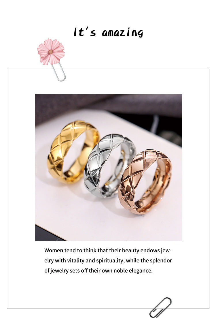 Wish Elegant Korean Style Simple Titanium Steel Ring Women's Diamond Stainless Steel Ring Couple's Fashion Internet Celebrity Ring