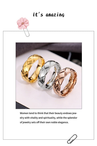 Wish Elegant Korean Style Simple Titanium Steel Ring Women's Diamond Stainless Steel Ring Couple's Fashion Internet Celebrity Ring