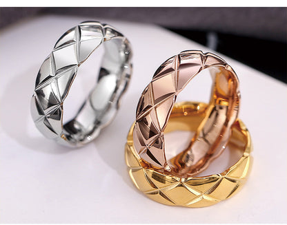 Wish Elegant Korean Style Simple Titanium Steel Ring Women's Diamond Stainless Steel Ring Couple's Fashion Internet Celebrity Ring