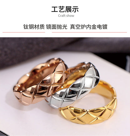 Wish Elegant Korean Style Simple Titanium Steel Ring Women's Diamond Stainless Steel Ring Couple's Fashion Internet Celebrity Ring
