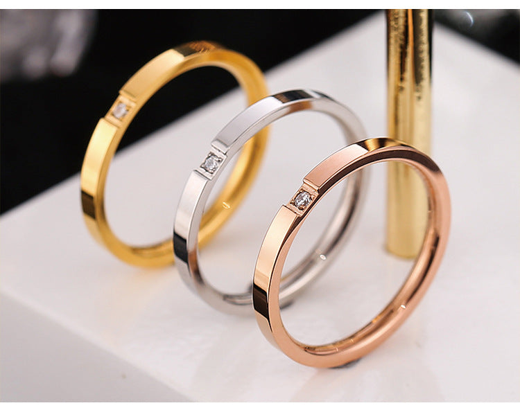 Wish Elegant Korean Style Simple Titanium Steel Ring Women's Diamond Stainless Steel Ring Couple's Fashion Internet Celebrity Ring