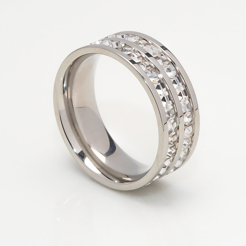 Wish Elegant Korean Style Simple Titanium Steel Ring Women's Diamond Stainless Steel Ring Couple's Fashion Internet Celebrity Ring