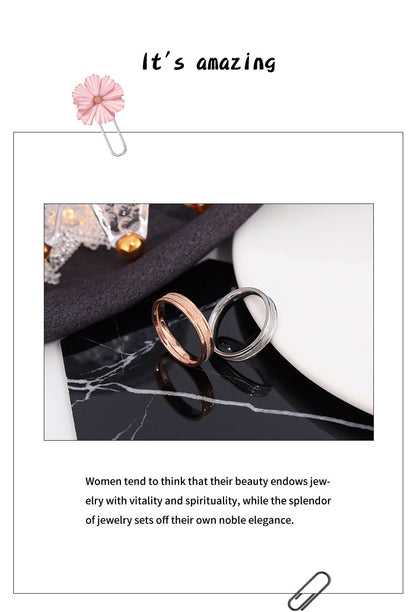 Wish Elegant Korean Style Simple Titanium Steel Ring Women's Diamond Stainless Steel Ring Couple's Fashion Internet Celebrity Ring