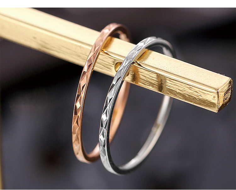 Wish Elegant Korean Style Simple Titanium Steel Ring Women's Diamond Stainless Steel Ring Couple's Fashion Internet Celebrity Ring