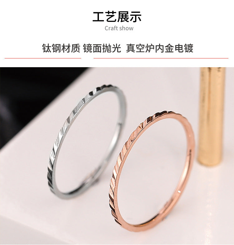 Wish Elegant Korean Style Simple Titanium Steel Ring Women's Diamond Stainless Steel Ring Couple's Fashion Internet Celebrity Ring