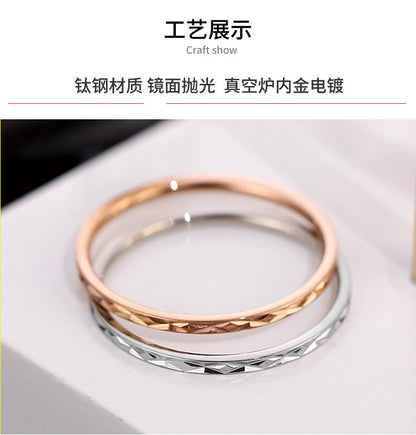 Wish Elegant Korean Style Simple Titanium Steel Ring Women's Diamond Stainless Steel Ring Couple's Fashion Internet Celebrity Ring