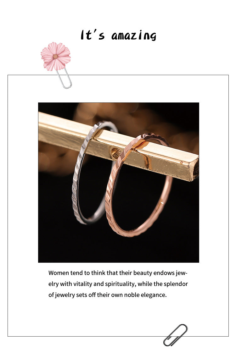 Wish Elegant Korean Style Simple Titanium Steel Ring Women's Diamond Stainless Steel Ring Couple's Fashion Internet Celebrity Ring