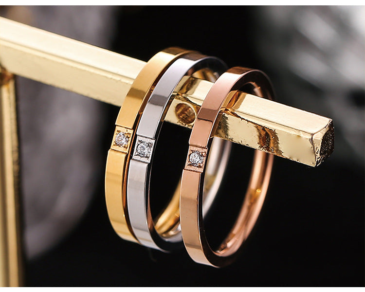 Wish Elegant Korean Style Simple Titanium Steel Ring Women's Diamond Stainless Steel Ring Couple's Fashion Internet Celebrity Ring