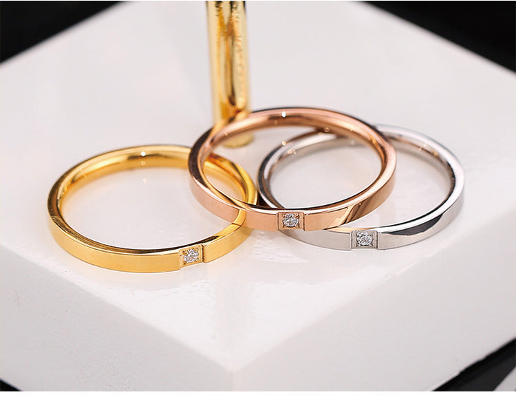 Wish Elegant Korean Style Simple Titanium Steel Ring Women's Diamond Stainless Steel Ring Couple's Fashion Internet Celebrity Ring