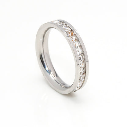 Wish Elegant Korean Style Simple Titanium Steel Ring Women's Diamond Stainless Steel Ring Couple's Fashion Internet Celebrity Ring